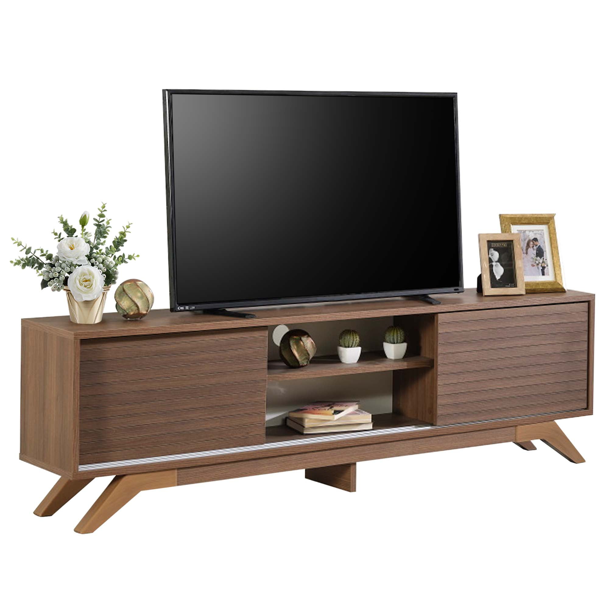 Aukfa Modern TV Stand for TVs up to 70" - TV Cabinet with 2 Sliding Door for living Room - Walnut