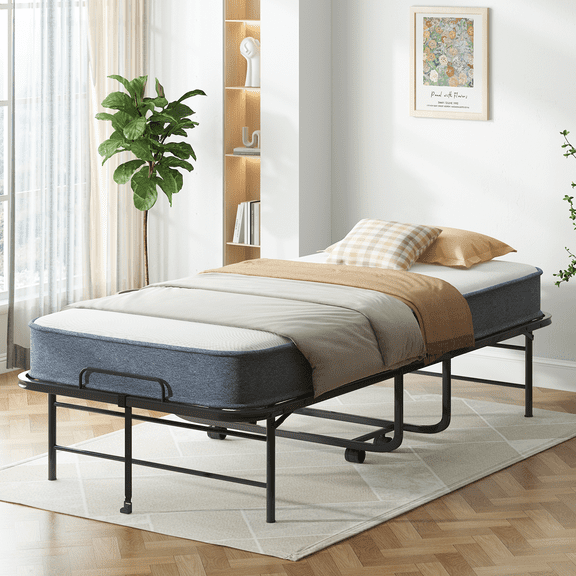 BALUS 75"L ×38"W Folding Bed with Mattress of 5" Thick Memory Foam Mattress, Portable Foldable Roll Away Adult Bed for Guest, Iron Frame Can Support 350 pounds
