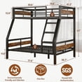 thumbnail image 2 of Honfach Twin Over Full Metal Bunk Bed, Heavy Duty Frame with Ladder & Full Guardrail, Noise-Free, Large Underbed Storage, No Box Spring Needed，Rustic Brown, 2 of 9