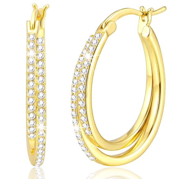 APSVO 18K Gold Plated Simulated Diamond Hoop Earrings for Women Hypoallergenic Post Earrings Birthday Graduation Mothers Day Jewelry Gifts Teen Mom Her Wife Lady Adults Ideas