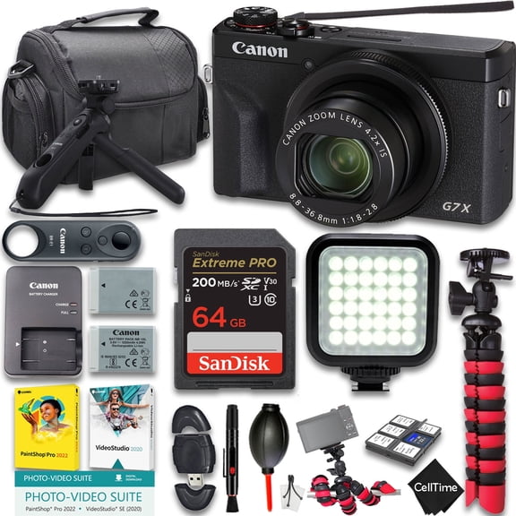 Canon PowerShot G7 X Mark III Digital Camera   Canon HG-100TBR Tripod Grip   Canon BR-E1 Wireless Remote Control   64GB Memory   Extra Battery   More (18pc Bundle) (International Version)