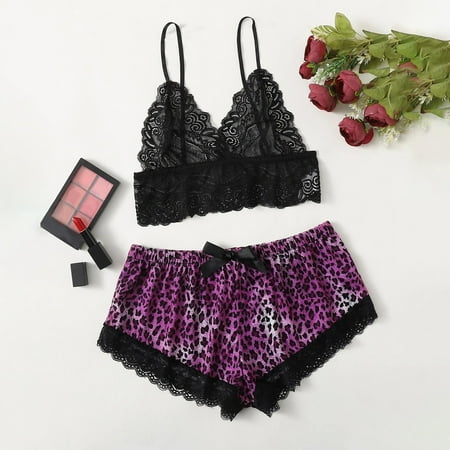 

Pajamas For Women Satin Silk Pajamas Nightdress Lace Underwear Sleepwear Leopard Two Piece Outfits For Women Womens Fall Fashion 2022