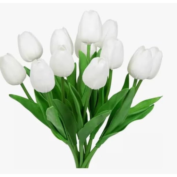 Tulipanes Artificiales Blancos, Flores Artificiales, Ramo Tulipan Decoración, Tulipan de PU Material, Flores Simulación para Hogar, Fiestas Bodas Accesorios de Mesa