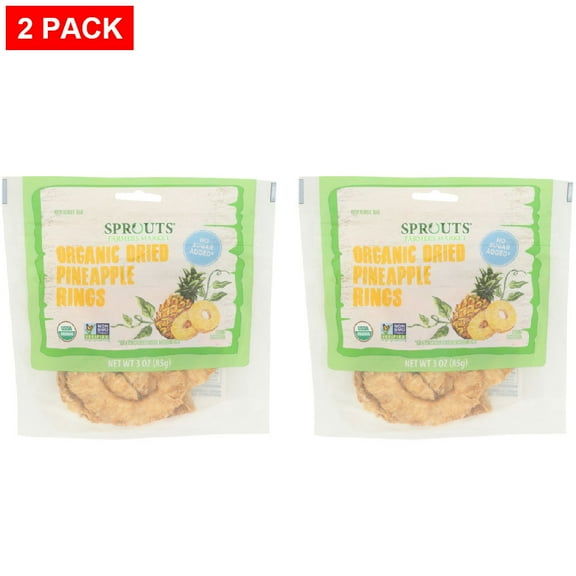 Sprouts Organic No Sugar Added Dried Pineapple Rings 3 oz (Pack of 2)