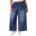 thumbnail image 2 of Jeans de mujer de tallas grandes Agnes Orinda, pantalones de mezclilla con cintura elástica y cordón, pantalones palazzo anchos de chambray con bolsillos 3X negro azul, 2 of 6