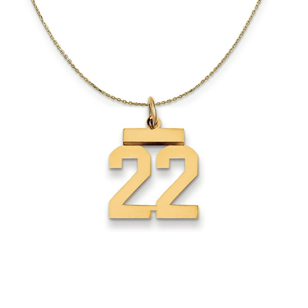 14k Yellow Gold, Athletic, Sm Polished Number 22 Necklace - 18 Inch