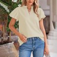 thumbnail image 4 of IROINNID Women's Cute V-Neck Short Sleeve Shirt Solid Color Fashionable Summer Blouse Trendy Casual Daily Tees(Beige,), 4 of 8