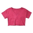 thumbnail image 4 of hotojiny Womens off the Shoulder Tops Oversized T-Shirts V Neck Short Sleeve Cropped Tees Summer Casual Spring Clothes, 4 of 5