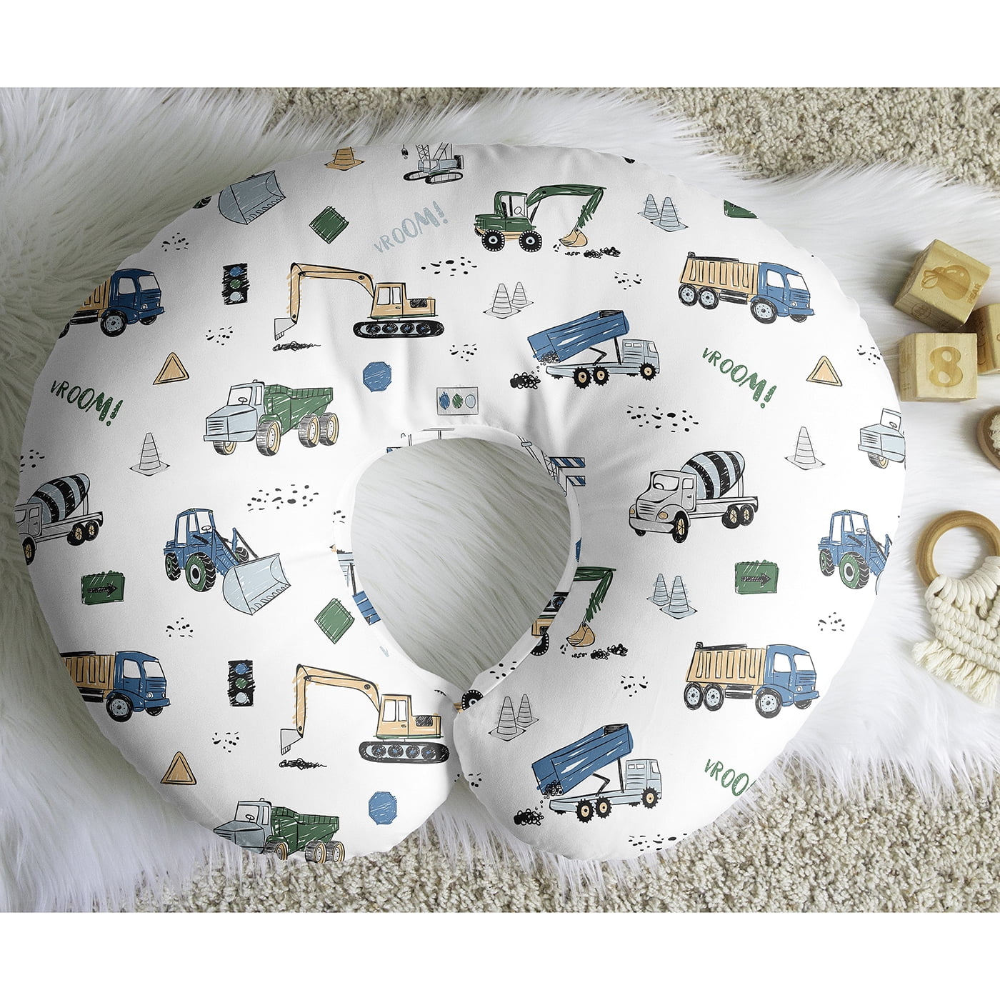 Sweet Jojo Designs Construction Truck Green Blue and White Nursing Pillow Cover Case (Pillow Not Included) (Pillow NOT Included)