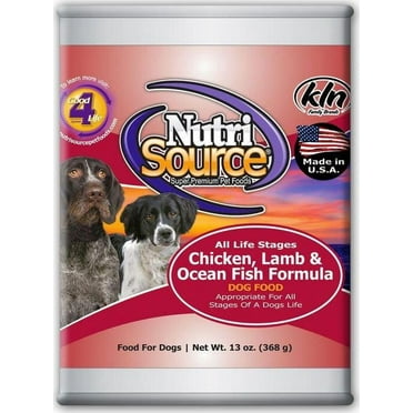 NutriSource Adult Chicken, Lamb and Ocean Fish Canned Dog Food 13- Oz Cans, Case of 12