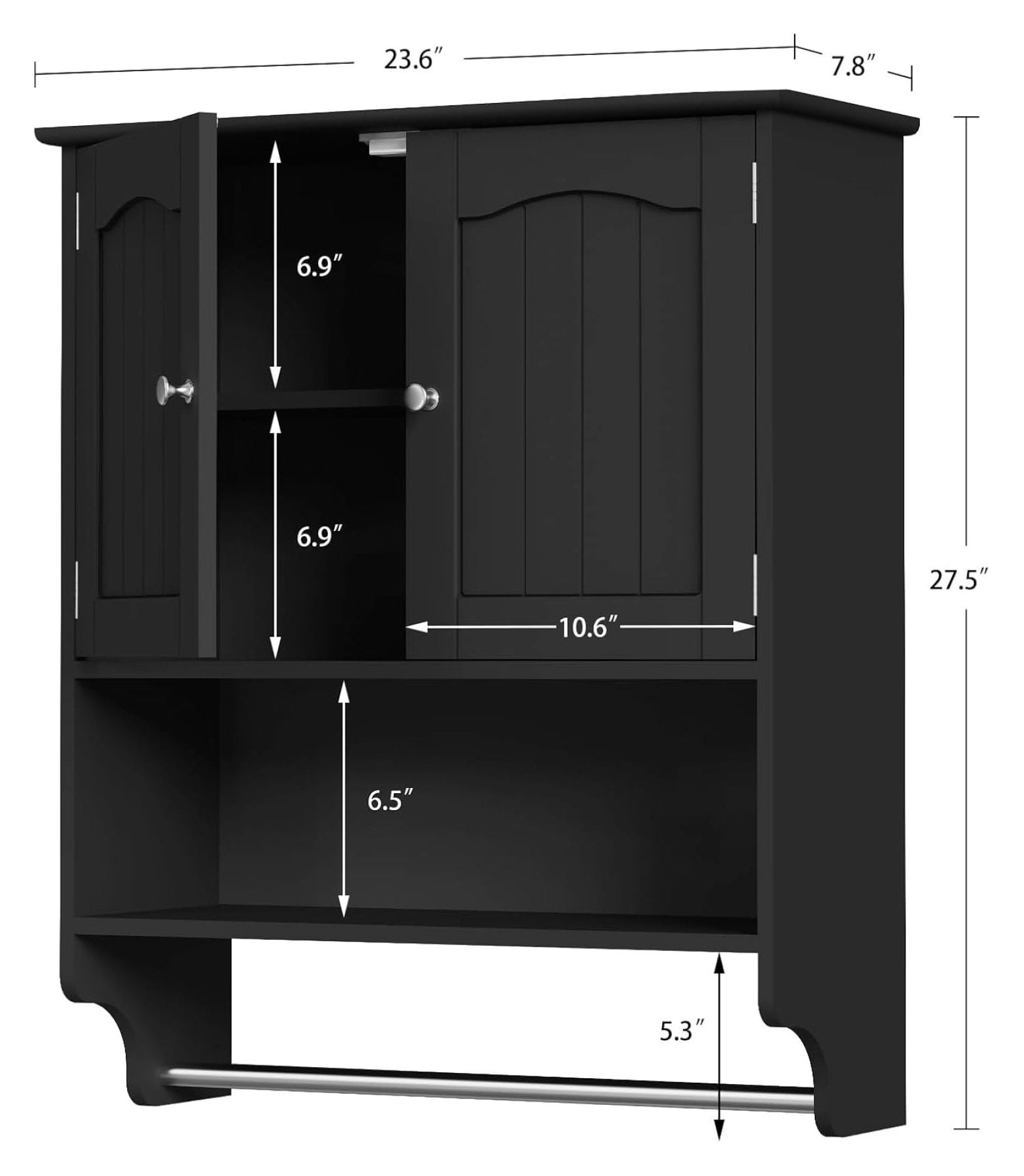 Freestanding Over the Toilet Storage Bathroom Wall Cabinet with Adjustable Shelf, Black