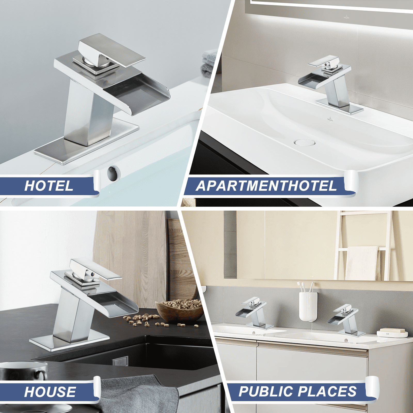 Zovajonia LED Waterfall Bathroom Faucet Brushed Nickel Single Handle Basin Sink Mixer Tap