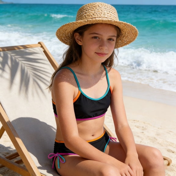 EliteGoogv Big Girls Two Pieces Swimsuits s Spaghetti Straps Bikini Sets Color Block Stretchy Bathing Suit Vacation Swimsuit Swimwear For Girls,Black1,9-10Y