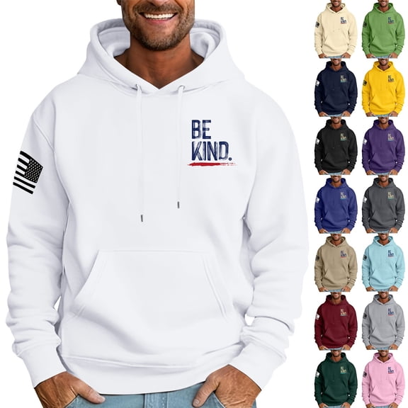 Men's Oversized Print Hooded Sweatshirt, BE KIND EVERYONE YOU MEET IS FIGHTING A BATTLE YOU KNOW NOTHING ABOUT Flag Letter Graphic Long Sleeve Loose Fit Hoodie,Black,L