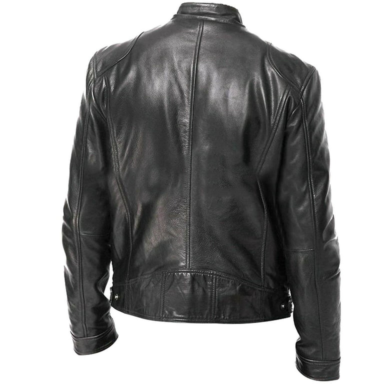 BVnarty Men's Solid Color Lapel Leather Motorcycle Jacket