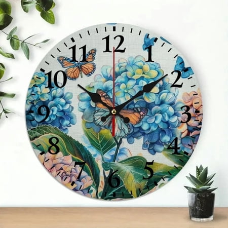 SBEMP Flower Butterfly Wall Clock Battery Operated 10-Inch Decor for Living Rooms, Kitchens, Dorms 10x10in