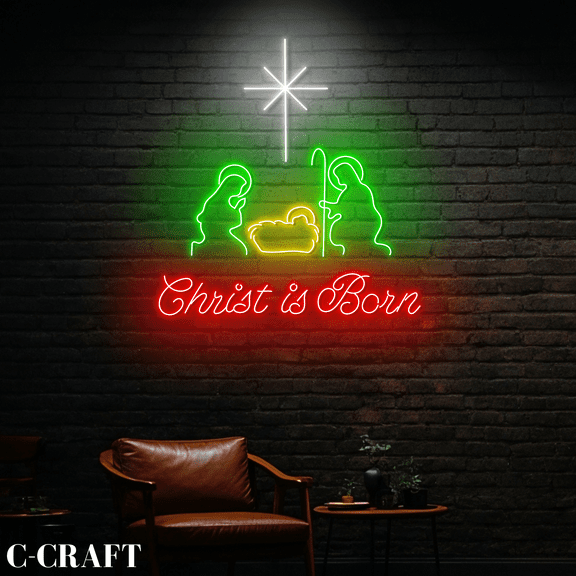 C-CRAFT Christ Is Born Neon Led Light Sign Wall Art for Christmas Holy Night Decor