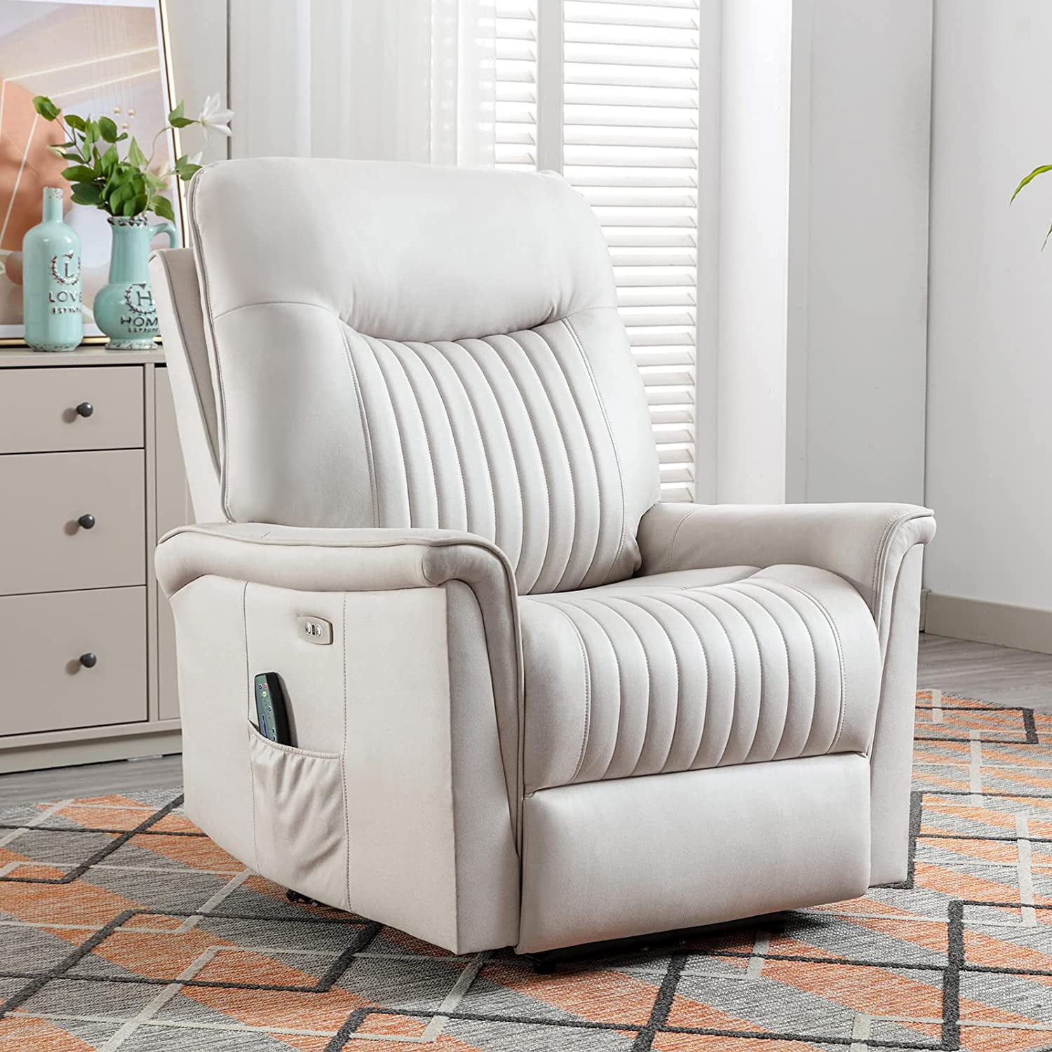 Electric Power Recliner Chair with Heat Massage, Leatherette Fabric ...