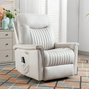 Electric Power Recliner Chair with Heat Massage, Leatherette Fabric Power USB Charge Port, off-White