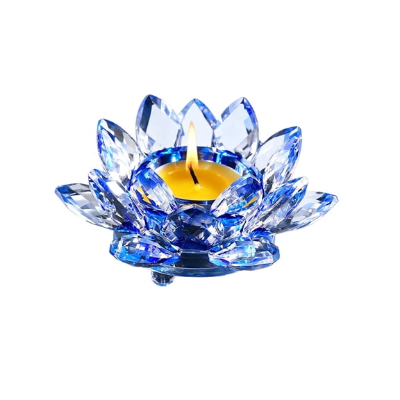 Crystal Lotus Glass Candle Holder Clear Nelumbo Tea Light Candlestick Holder Decorative Tealight Candleholders Indoor Candlelight Dinner Home Tabletop Decor #360°