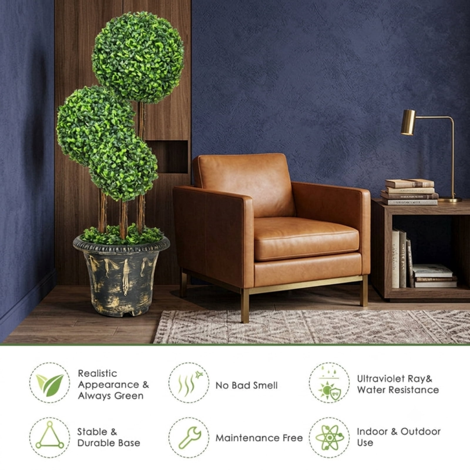Vebreda Artificial Plant Decor, 36-Inch Artificial Topiary Triple Ball Tree for Indoor and Outdoor, Realistic and Lifelike Appearance