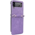 thumbnail image 2 of Wallet Case for Samsung Galaxy Z Flip 3, Pretty Card Package Cover Luxury PU Leather + Hard PC Bumper Ultra-Thin Protector with Long Shoulder Strap for Galaxy Z Flip 3 5G 2021 (A Purple), 2 of 14