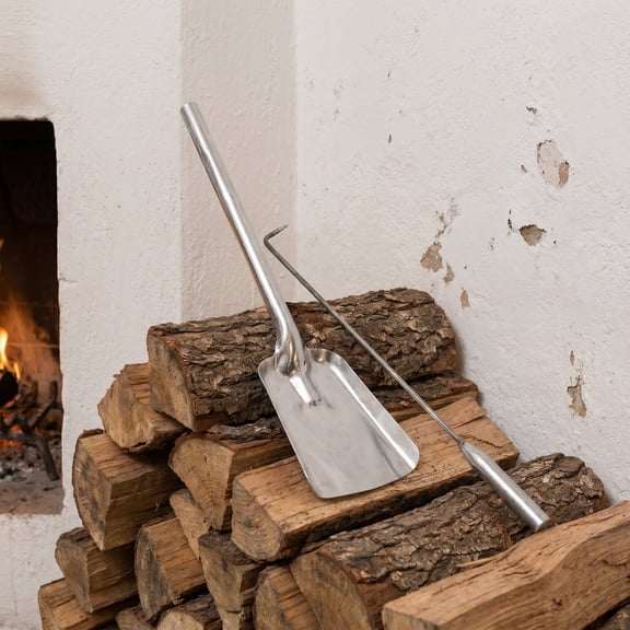 LOLIPPYY Plated Silver Cast Iron Fireplace Tool Set with Shovel and Poker for Home Fire Pit