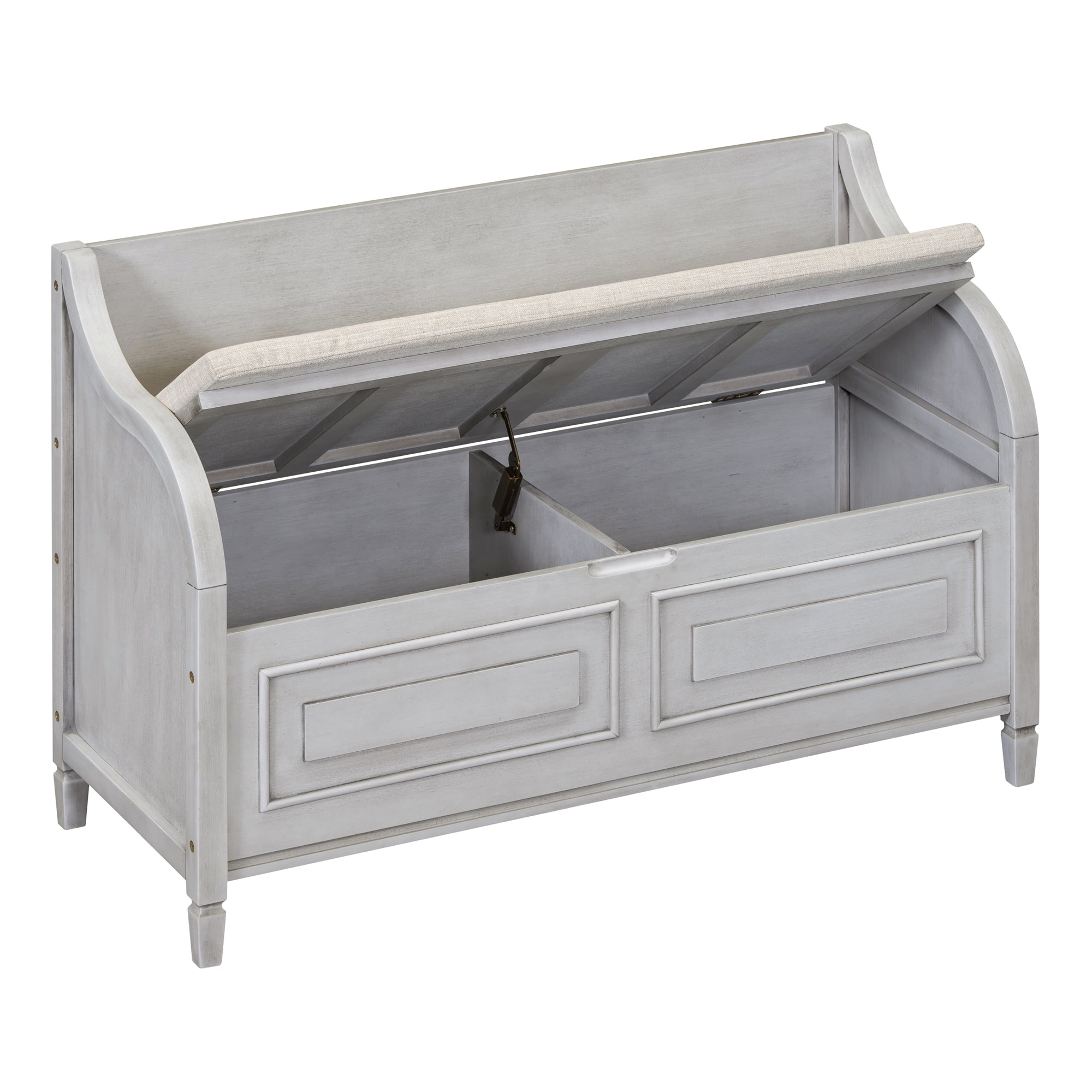 Ottoman Bench with Storage Solid Wood Entryway Multifunctional Removable Cushion Storage Bench with Safety Hinge