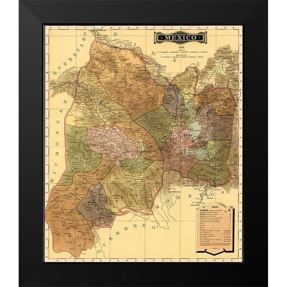 Vintage Maps 12x14 Black Modern Framed Museum Art Print Titled - Mexico 1844