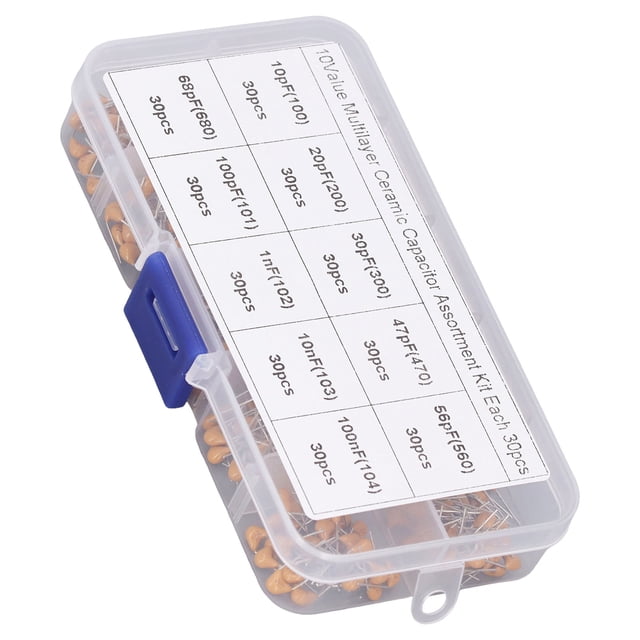 Mgaxyff Capacitor,Ceramic Capacitor Assortment Kit,300PCS Monolithic Ceramic Capacitor Capacitance Stabilization Ceramic Chip Capacitor Assortment Kit 10PF To 100NF