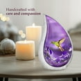 thumbnail image 3 of Urna Trupoint Memorials con forma de colibrí morado en forma de lágrima grande, 3 of 9
