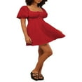 thumbnail image 2 of OUSITAID Femmes Cou Carré Puff Robe Mini A-Line Robes d'Été Cravate Robe de Soleil Mini Robe, 2 of 9