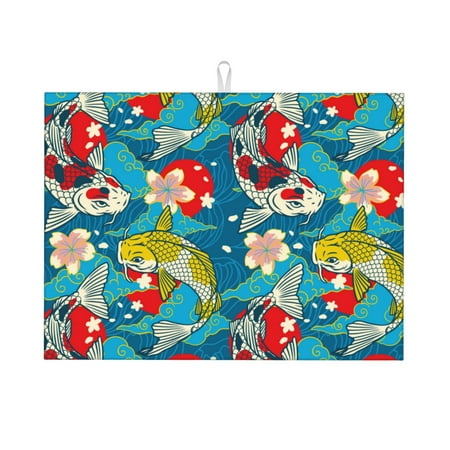 

Fuzoiu Japanese Koi Print Absorbent Reversible Microfiber Dish Drying Mat for Kitchen Dish Drying Pad for Dishes Utensils Pots and Pans Extra Large 18 Inch x 24 Inch