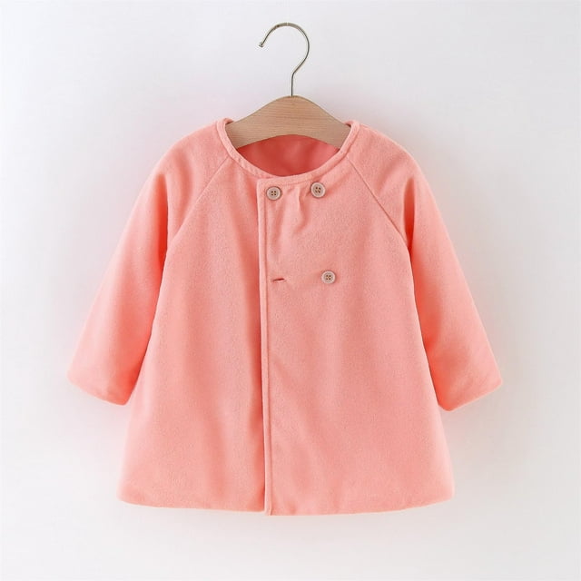 LOVZFMLL Jackets for Girls Fashionable Girls' Solid Color Round Neck Long Sleeved Woolen Coat Warm Jacket 3-6 Months