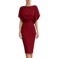 thumbnail image 2 of ClodeEU Women's Draped Batwing Short Sleeve Waist Cinched Midi Pencil Dress,Elegant Wedding Guest Bodycon Dress Wine,Women's Plus XXL, 2 of 5