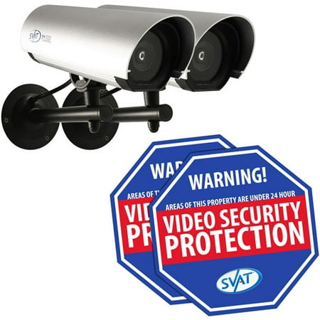SVAT Home Defense Package Durable Aluminum Security Yard Sign and Two Outdoor Imitation Security Cameras, TWR104-HD-202