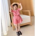 thumbnail image 3 of Little Girls Summer 2-Pieces Outfit Set Cozy Sleeveless Ruffle Button Design Loose Top Shirt + Short Elastic Band Pants Set, 3 of 5