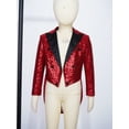 thumbnail image 3 of LiiYii Boys Sequins Blazer Tuxedo Kids Suit Jacket Lapel Dress Coat Tailcoat Wedding Proms Party Outerwear Burgundy 12, 3 of 8