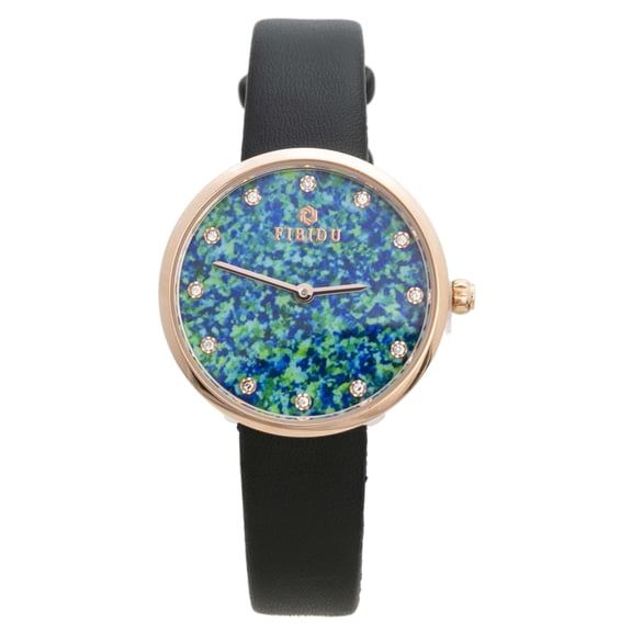 Blekon Collections Womens 32mm Case Mix Color Dial Plain Black Leather Band Watch (Teal)