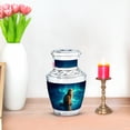 thumbnail image 7 of JAGASY Cat Funeral Urn for Ashes, Blue Small Urns for Human Ashes Keepsake, Northern Lights & Ice Mountain Decorative Urns for Siblings, Green Miniature Tiny Urn for Brother, (3 Inch), 7 of 7