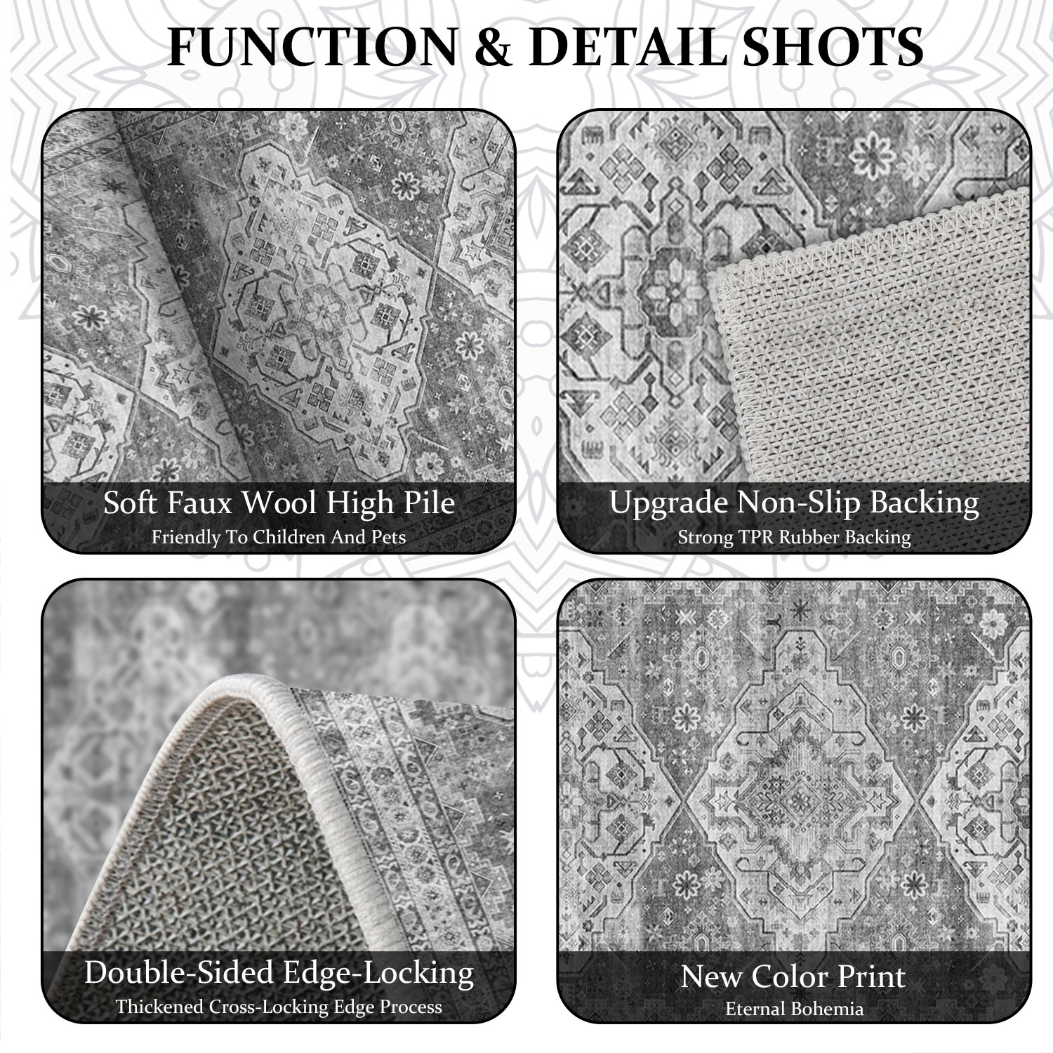 TECHVIDA 2'x8' Hallway Runner Rug Boho,Non Slip Machine Washable Rugs for Hallway Kitchen,Grayish Beige