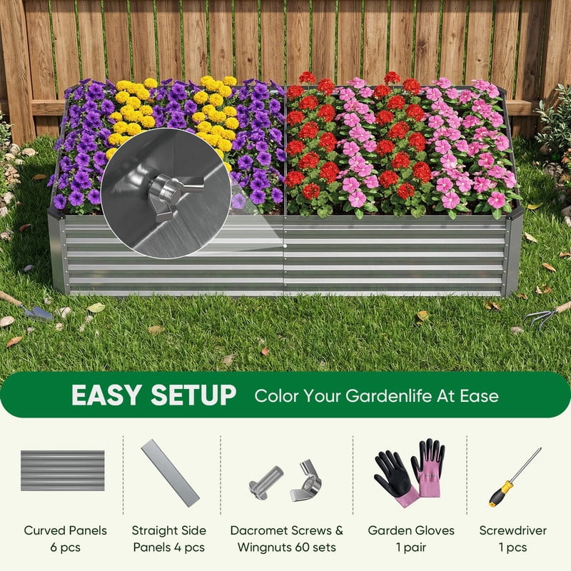 Parkwell 6x3x2ft Raised Garden Bed Outdoor, Backyard Oval Metal Planter Box for Vegetables, Flowers - Sliver