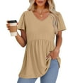thumbnail image 3 of TQWQT Women's Summer Tops Babydoll Short Sleeve Tunic Top Peplum V-Neck Tshirts Solid Color Tee Casual Blouse Plus Size Maternity Clothes Khaki 3XL, 3 of 5