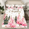 thumbnail image 2 of Manfei Pink Green Xmas Tree Twin Sheet Sets, Merry Christmas Twin Fitted Sheet, Princess Fairy Tale Flat Sheet, Super Cozy Room Decor, 3-Piece, 2 of 7