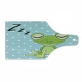 thumbnail image 1 of Cartoon Cutting Board, Sleeping Prince Frog in a Cap Polka Dots Background Animal World Design, Decorative Tempered Glass Cutting and Serving Board, Wine Bottle Shape, Green Blue, by Ambesonne, 1 of 1