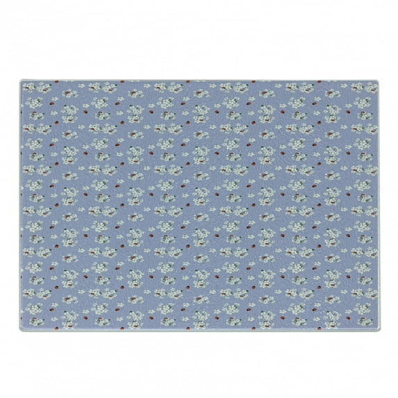 Floral Cutting Board, Japanese Flowers Sakura Blossoms and Ladybugs on Soft Toned Background, Decorative Tempered Glass Cutting and Serving Board, in 3 Sizes, by Ambesonne