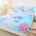 thumbnail image 4 of Erosebridal Cute Sea Turtle Queen Sheet Sets, Cartoon Coral Bed Set, Pink Blue, 4pcs, 4 of 5