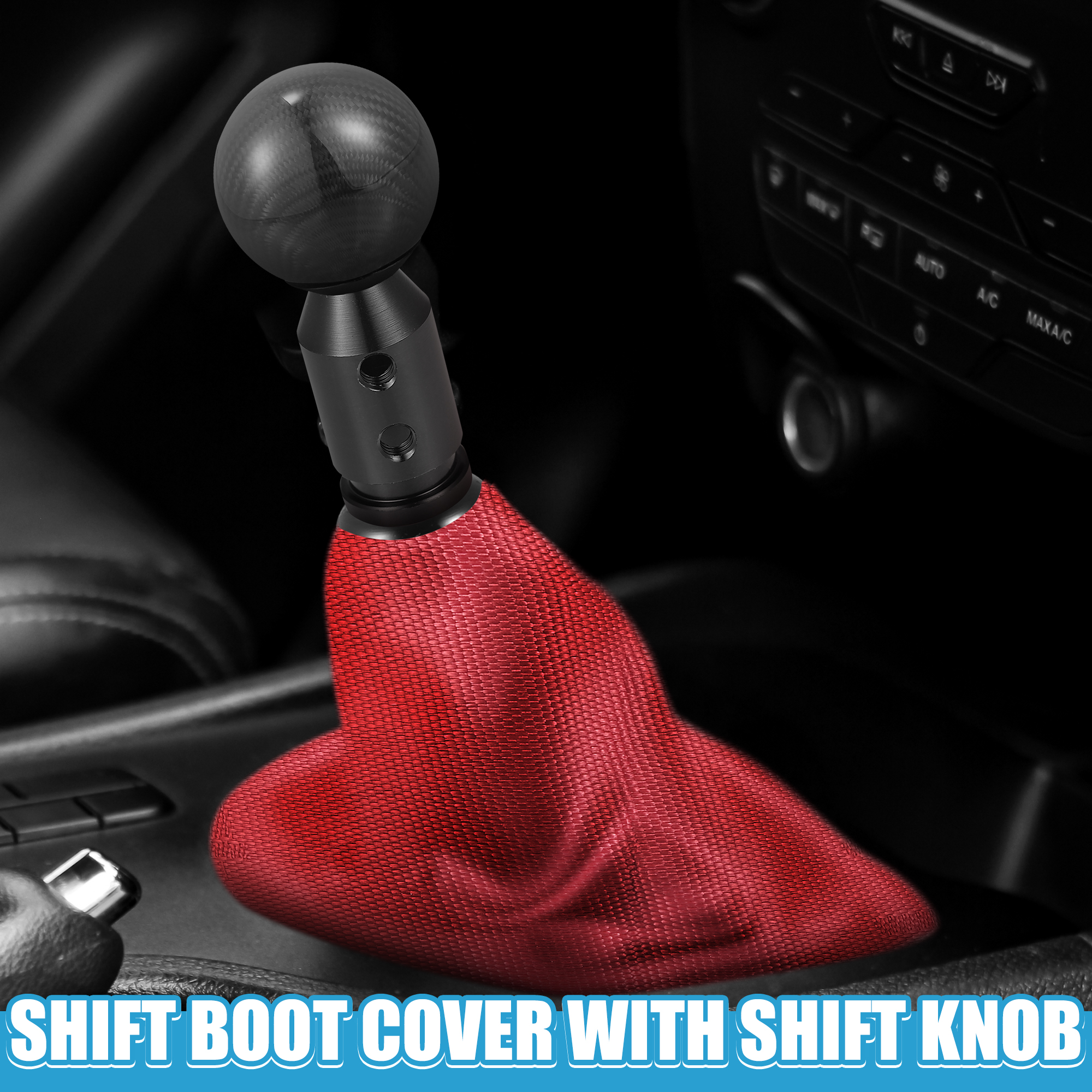 Universal Car Shift Boot Cover - Black Fabric With Red Stitching, Gear Knob Protector