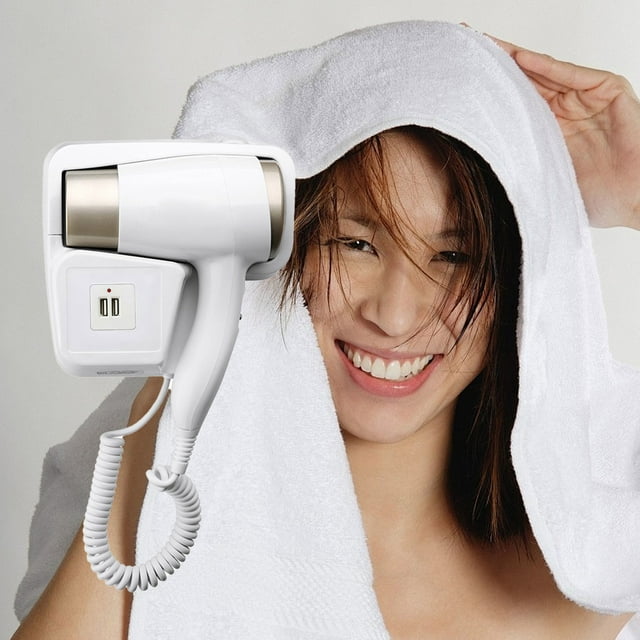 Sèche-cheveux Mural pour Salle de Bain Salon Séchage Rapide Moteur 110V Robuste avec Support Matériel Inclus