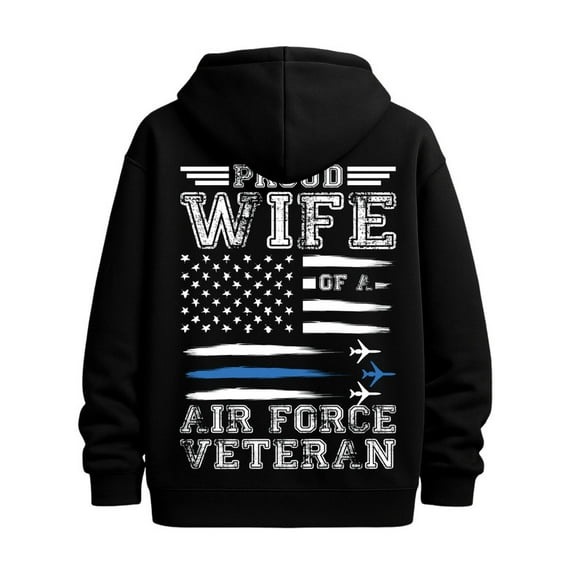 Proud Air Force Wife hoodies Veteran mens long sleeve black Winter wear, vintage style, comfortable fit, patterned sweatshirt, streetwear lovers casual fist graphic